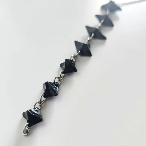 Gothic black vertebrae spiky rosary necklace with a small silver chain - Picture 8 of 9
